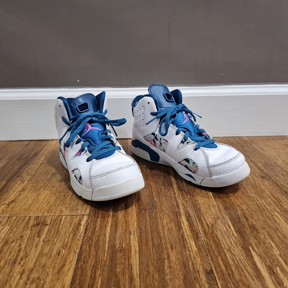Air Jordan 6 Retro Green Abyss PS Youth 2.5Y Sneakers 543389-153 White Blue Pink